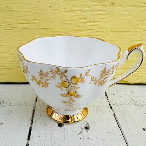 Vintage Queen Anne Teacup Bone China Gold Yellow Cottagecore Dining Tea Party